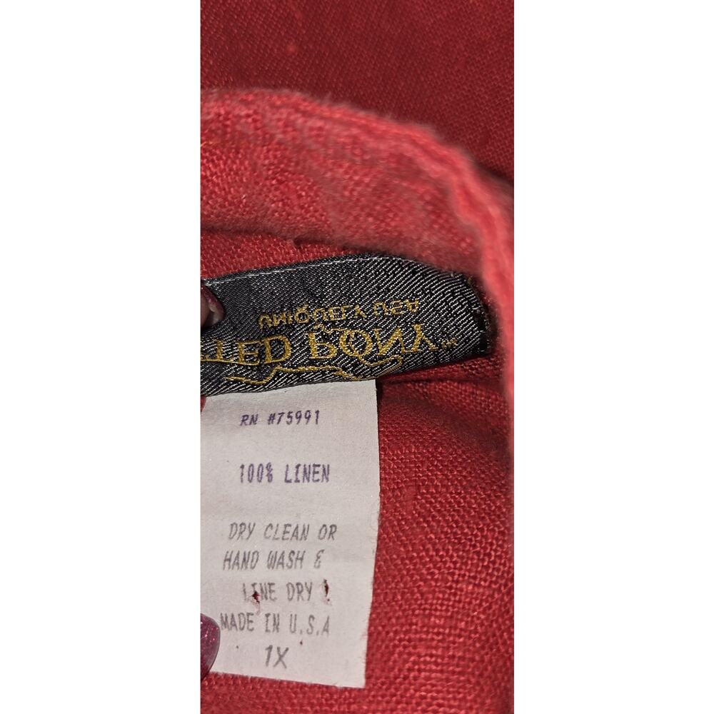 VTG Painted Pony Red Linen Jacket Top 1X Asian Designs Large Buttons Y2K USA - Picture 9 of 16